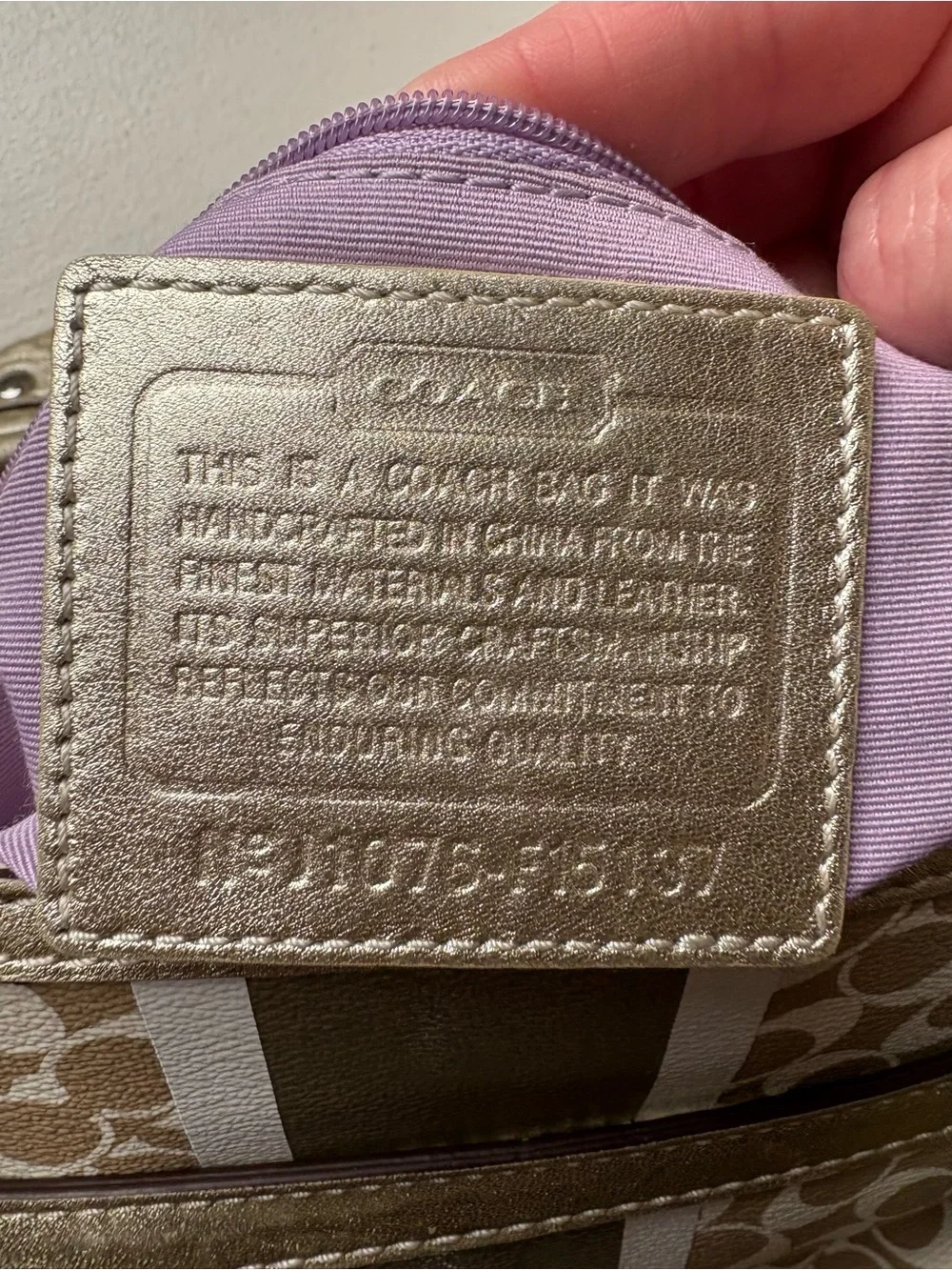Coach Beige Signature Stripe Tote with Metallic Trim